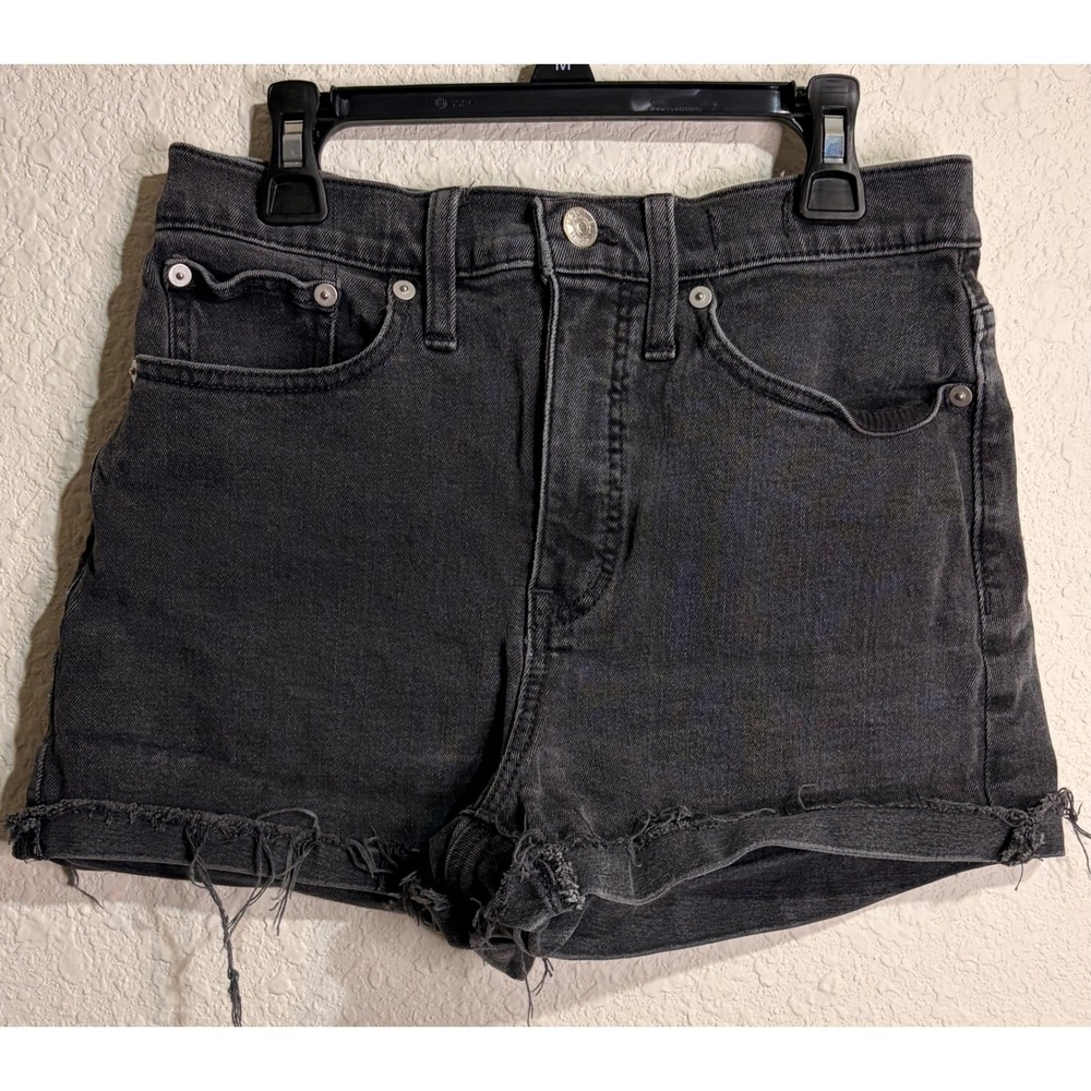 Madewell High Rise Denim Shorts 26 Black Frayed Raw Hem